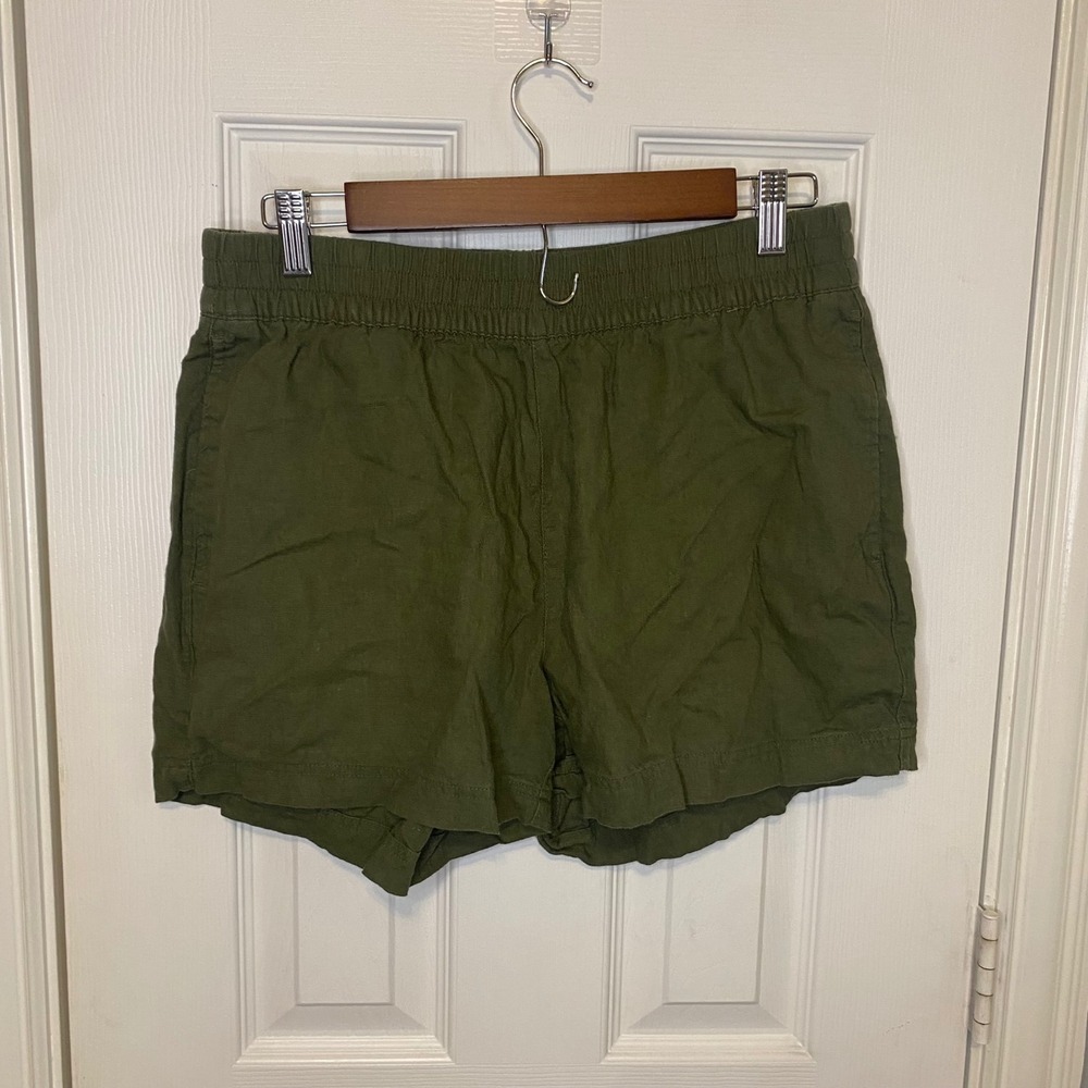 Old Navy Womens Medium Olive Green Linen Blend Comfort Waist Shorts Beach